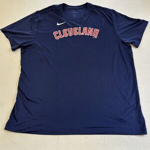 Vtg Nike Shirt Mens XXL Navy Blue Cleveland Indians MLB Dri-FIT Performance Tee